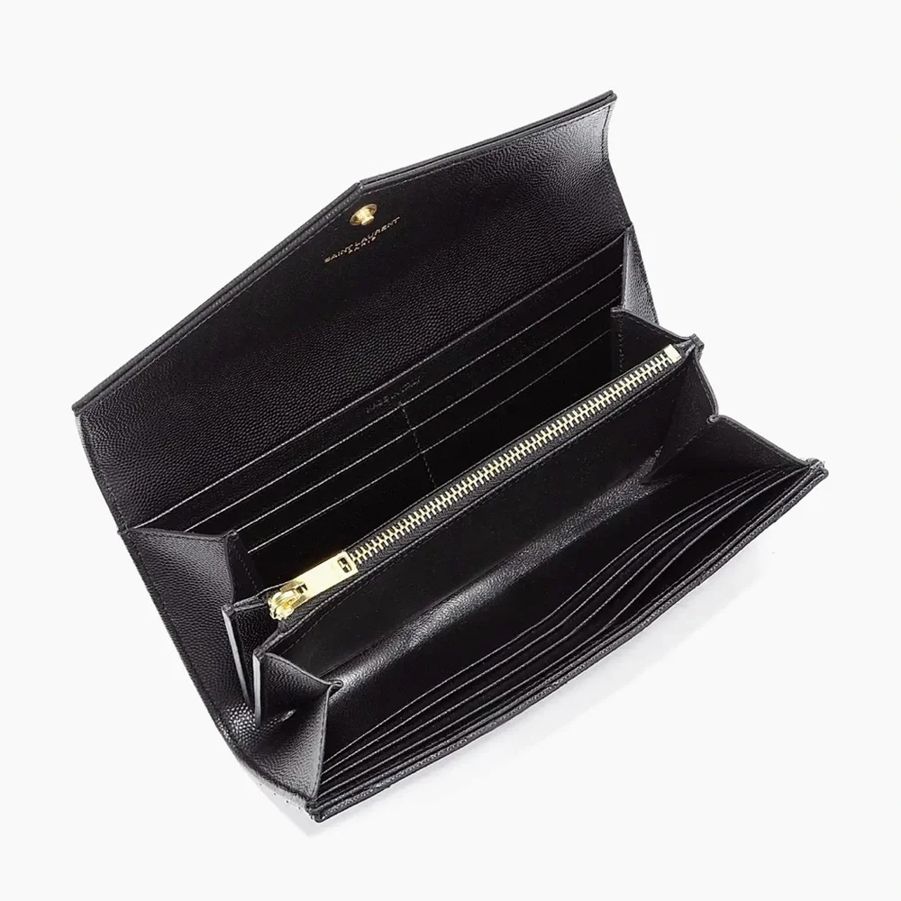 Saint Laurent Black Quilted Leather YSL Logo Envelope Wallet - Picture 2 of 2